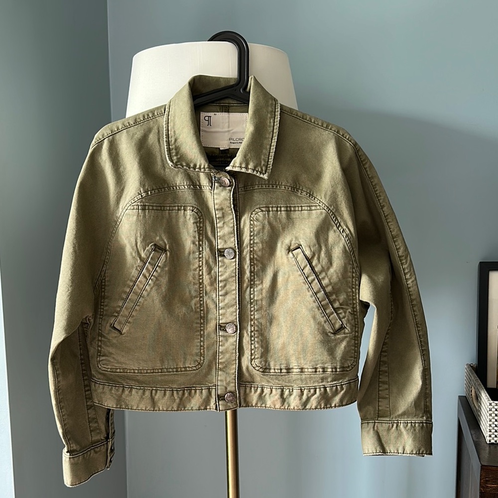 Anthropologie Green Cropped Jean Jacket